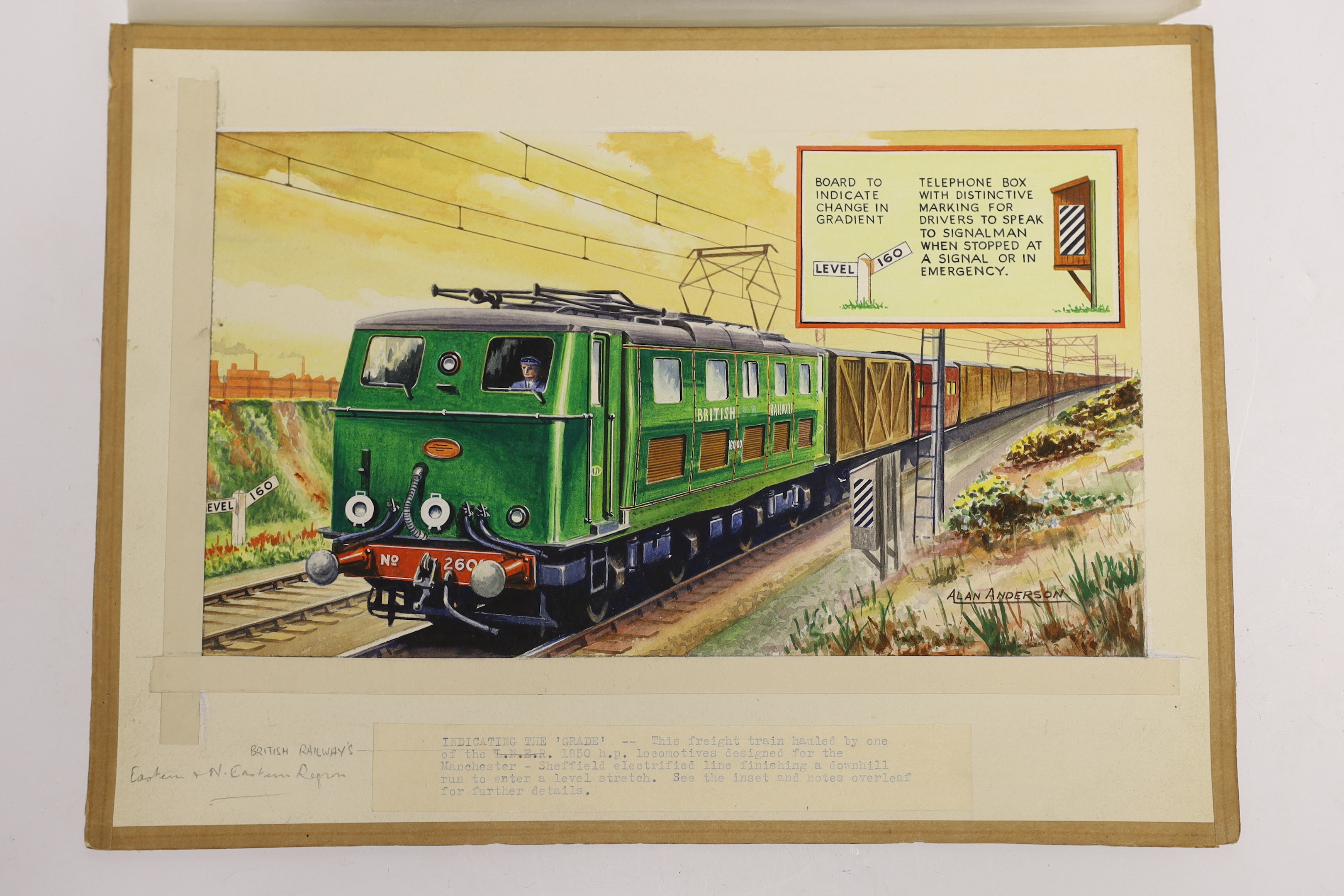 Alan Anderson, two watercolours, a BR Class 76 electric locomotive leaving Woodhead tunnel, 15.5 x 27cm and an ex-LNER 16000 electric locomotive, 18.5 x 32cm, both signed